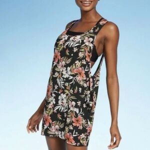 Xhilaration Side Tie Black Floral Lightweight Swim Coverup Dress Vacation Size S
